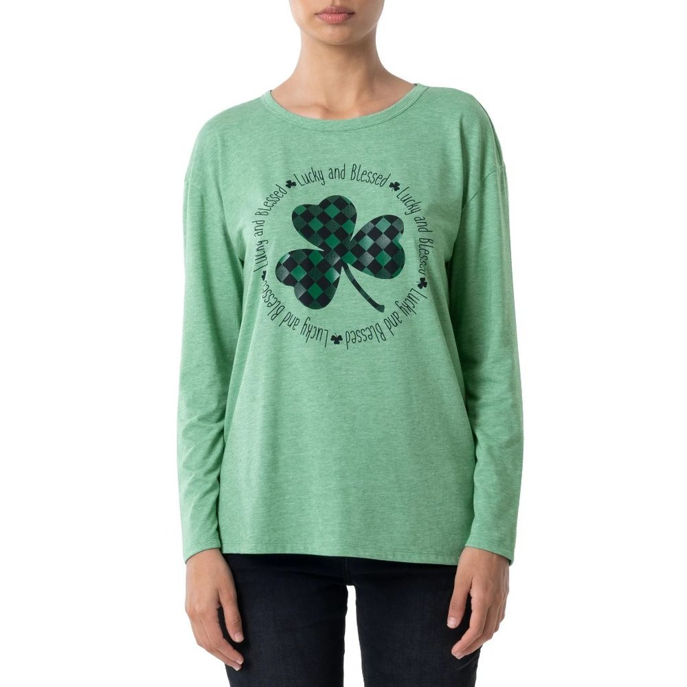 Womens LUCKY and BLESSED St. Patrick's Day T-shirt Size Large XL Shamrock NWT